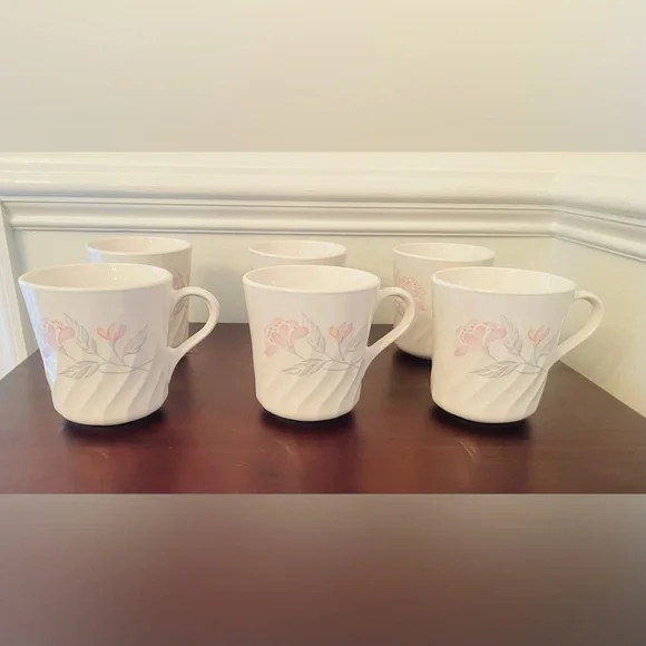 6 Pristine Vintage Corningware Pink Flower Floral Coffee Or Tea Cups - Picture 6 of 7